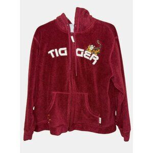 Disney Maroon TIGGER Embroidered Applique Zip Up Hoodie Size Large 12-14